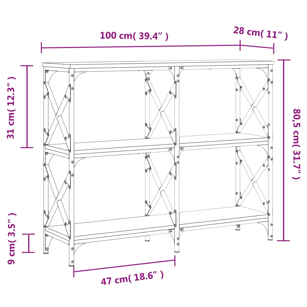 Wandtafel 100X28X80,5 Cm Bewerkt Hout Gerookt Eikenkleurig