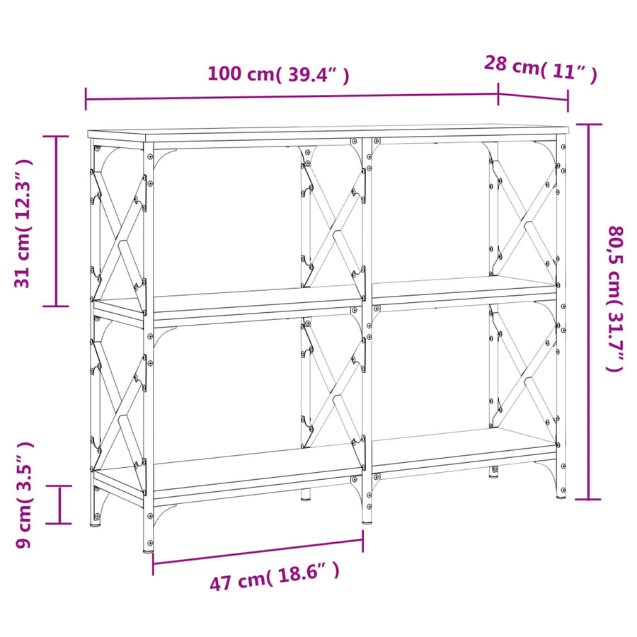 Wandtafel 100X28X80,5 Cm Bewerkt Hout Eikenkleurig Grijs sonoma