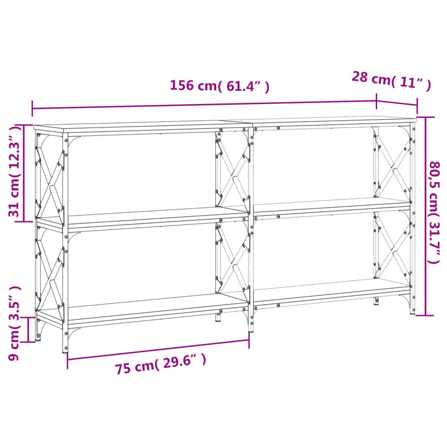 Wandtafel 156X28X80,5 Cm Bewerkt Hout Gerookt Eikenkleurig