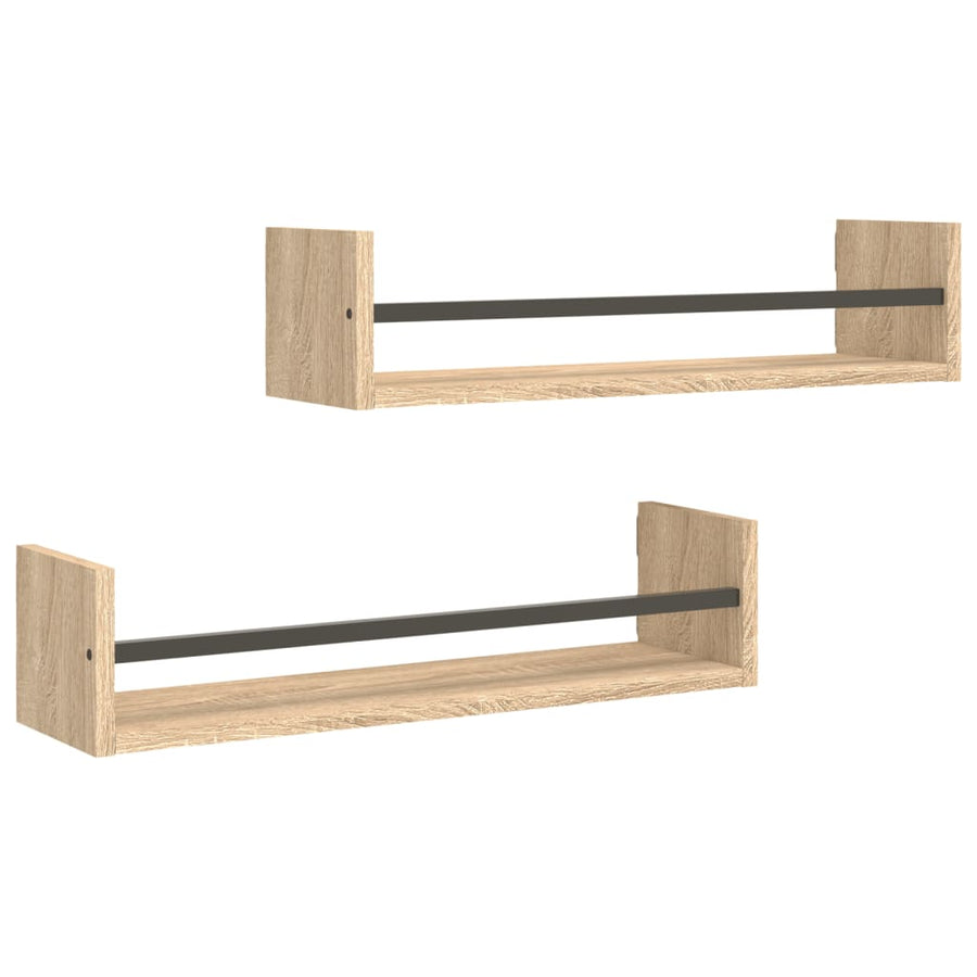 Wandschappen Met Stangen 2 St 60X16X14 Cm Sonoma Eikenkleurig