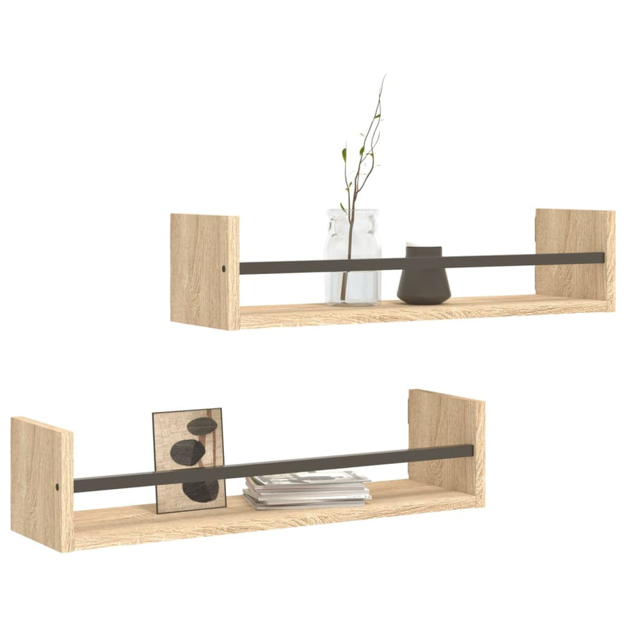 Wandschappen Met Stangen 2 St 60X16X14 Cm Sonoma Eikenkleurig