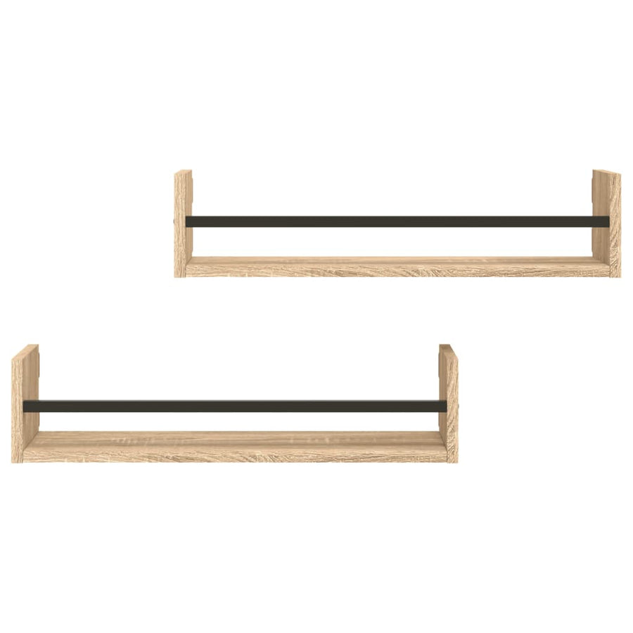 Wandschappen Met Stangen 2 St 60X16X14 Cm Sonoma Eikenkleurig