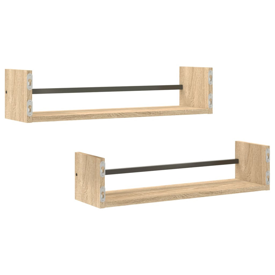Wandschappen Met Stangen 2 St 60X16X14 Cm Sonoma Eikenkleurig