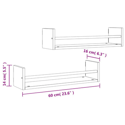 Wandschappen Met Stangen 2 St 60X16X14 Cm Sonoma Eikenkleurig