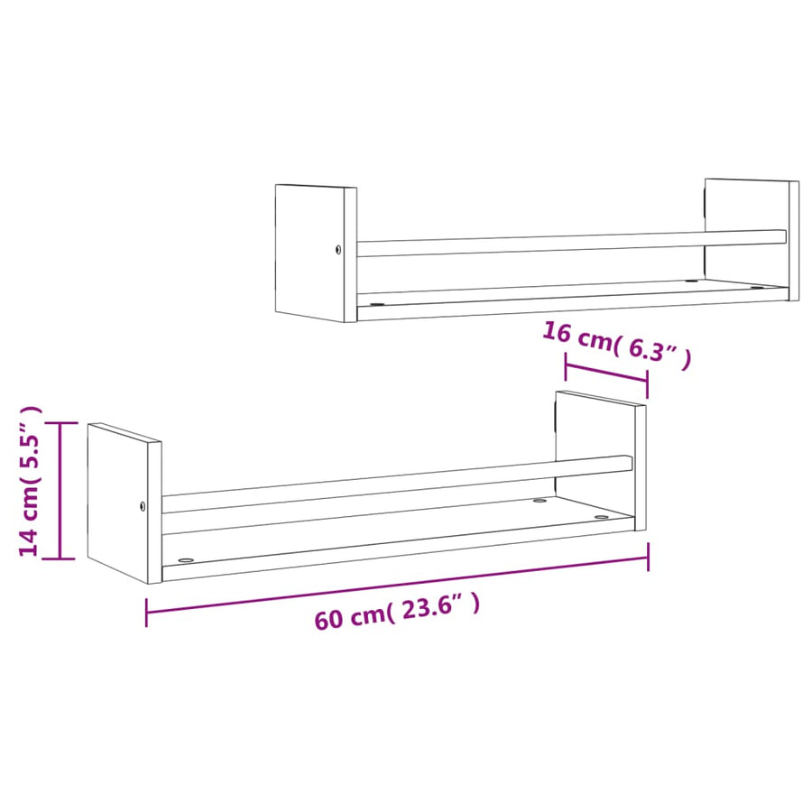 Wandschappen Met Stangen 2 St 60X16X14 Cm Sonoma Eikenkleurig