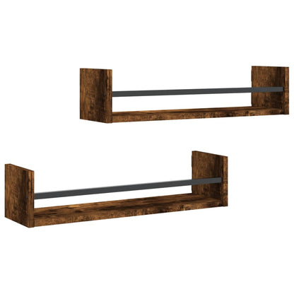Wandschappen Met Stangen 2 St 60X16X14 Cm Gerookt Eikenkleurig