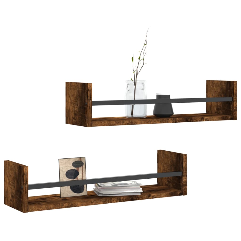 Wandschappen Met Stangen 2 St 60X16X14 Cm Gerookt Eikenkleurig