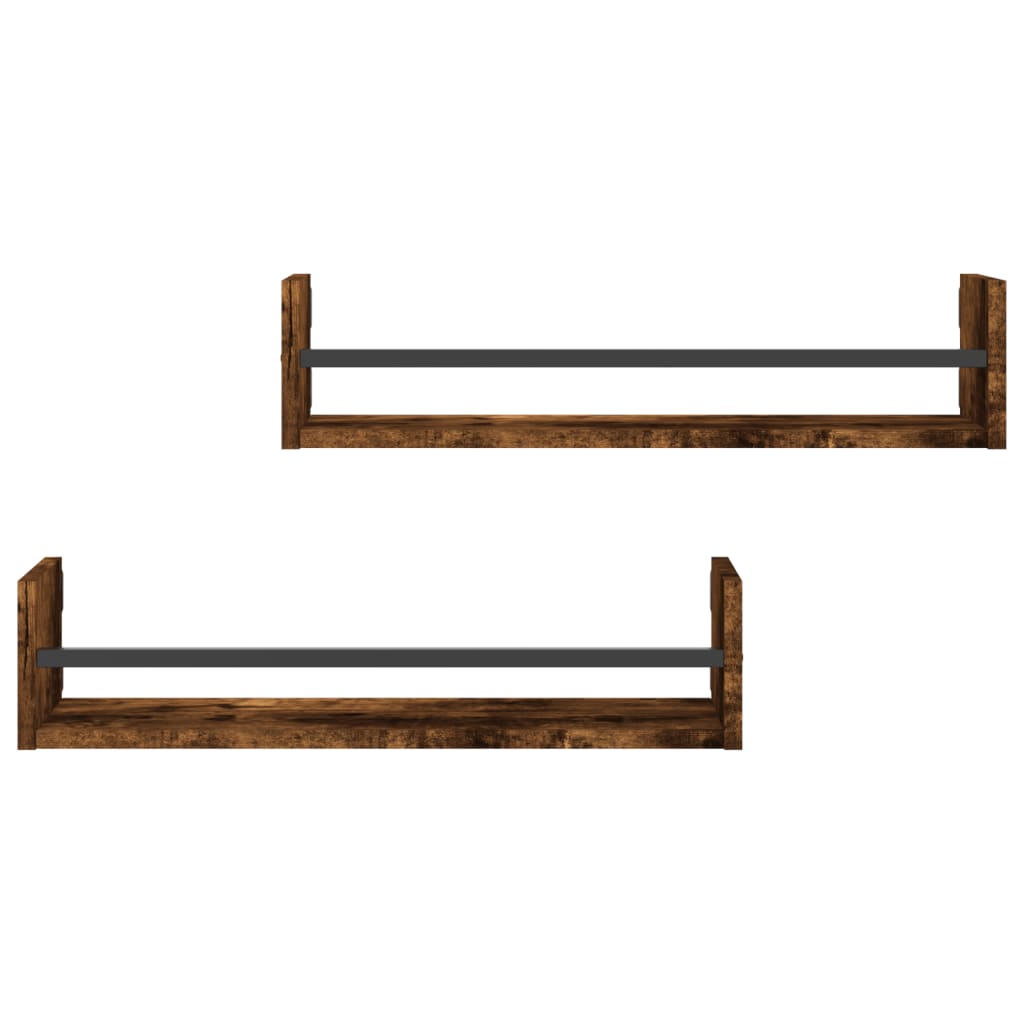 Wandschappen Met Stangen 2 St 60X16X14 Cm Gerookt Eikenkleurig