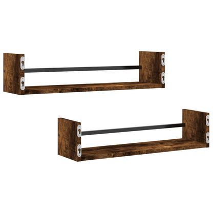 Wandschappen Met Stangen 2 St 60X16X14 Cm Gerookt Eikenkleurig