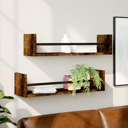 Wandschappen Met Stangen 2 St 60X16X14 Cm Gerookt Eikenkleurig