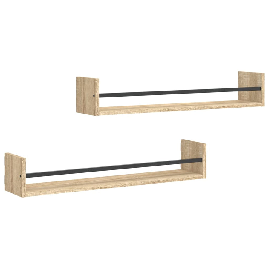 Wandschappen Met Stangen 2 St 80X16X14 Cm Sonoma Eikenkleurig