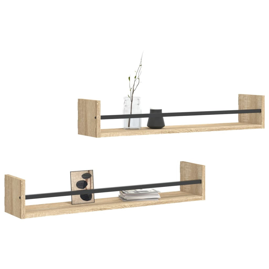 Wandschappen Met Stangen 2 St 80X16X14 Cm Sonoma Eikenkleurig