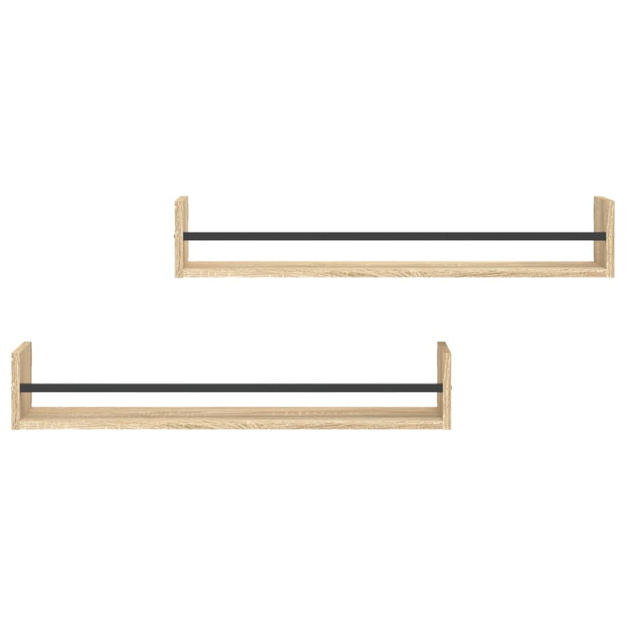 Wandschappen Met Stangen 2 St 80X16X14 Cm Sonoma Eikenkleurig