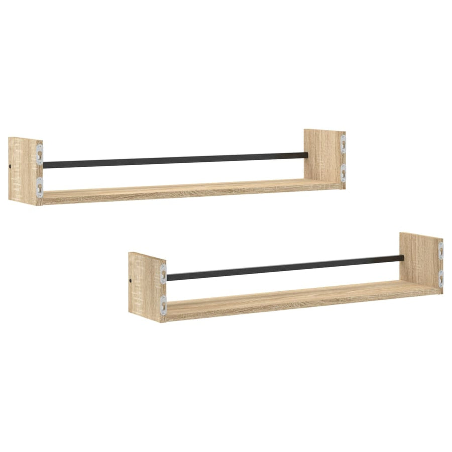 Wandschappen Met Stangen 2 St 80X16X14 Cm Sonoma Eikenkleurig