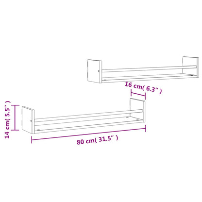 Wandschappen Met Stangen 2 St 80X16X14 Cm Sonoma Eikenkleurig