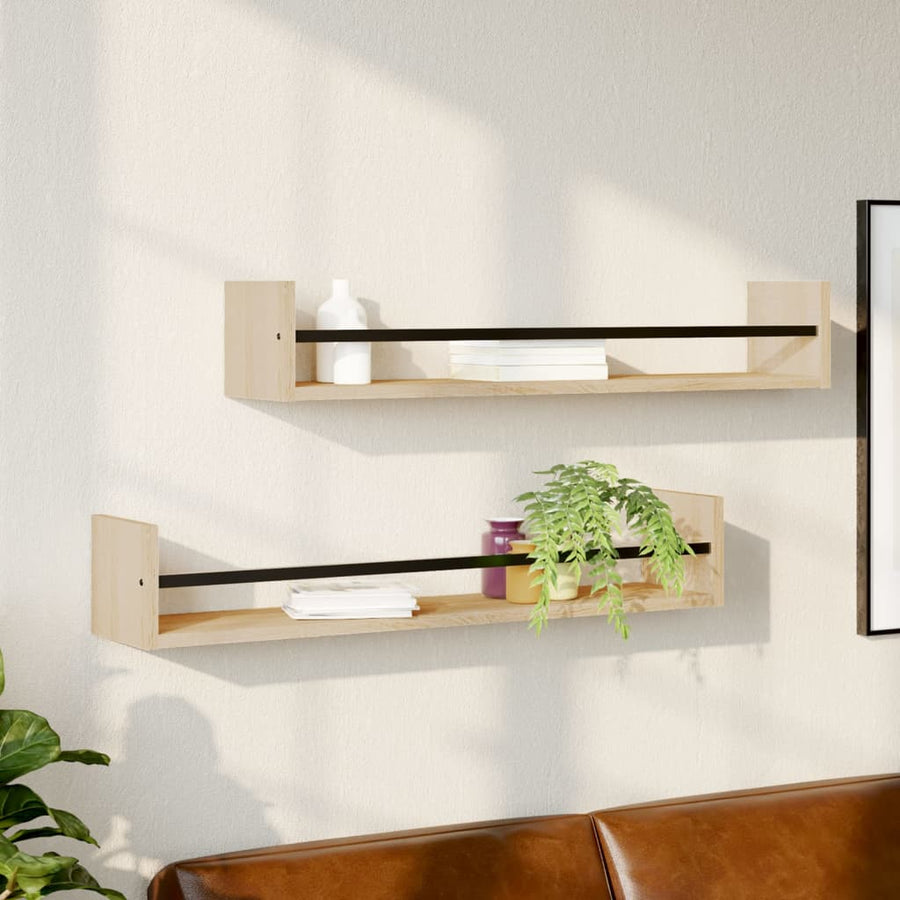 Wandschappen Met Stangen 2 St 80X16X14 Cm Sonoma Eikenkleurig