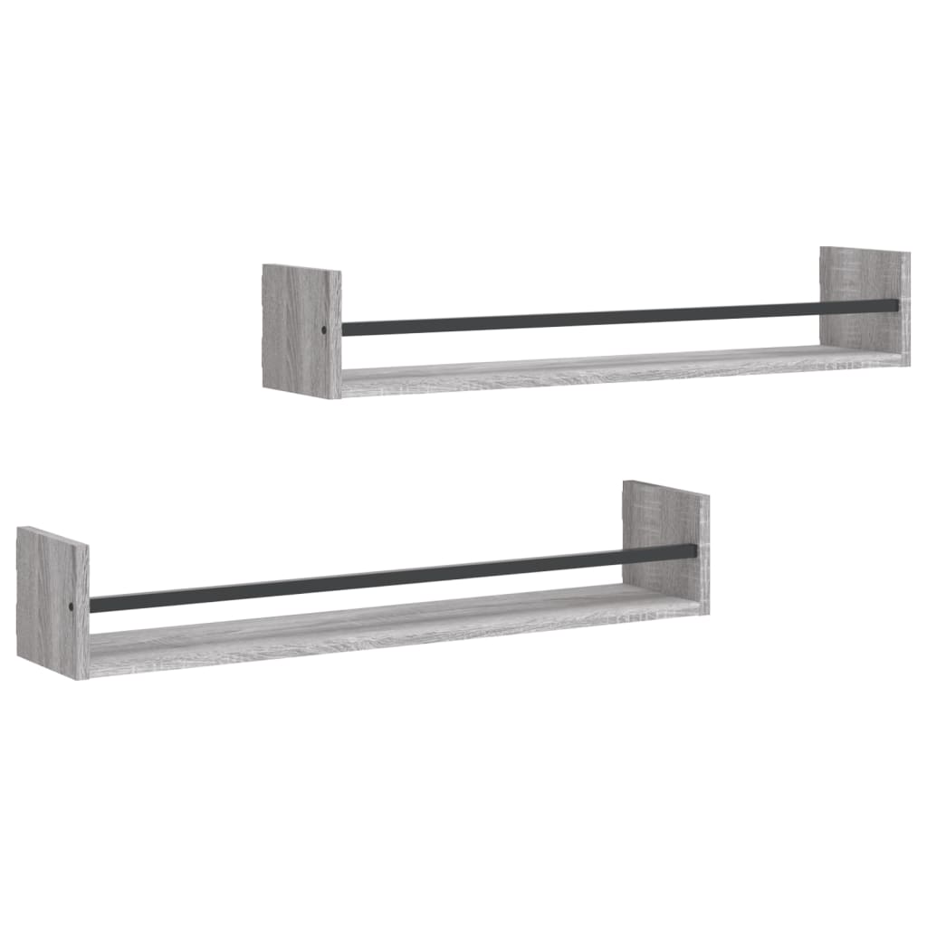 Wandschappen Met Stangen 2 St 80X16X14 Cm Grijs Sonoma