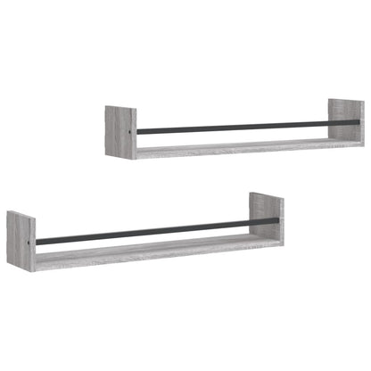 Wandschappen Met Stangen 2 St 80X16X14 Cm Grijs Sonoma