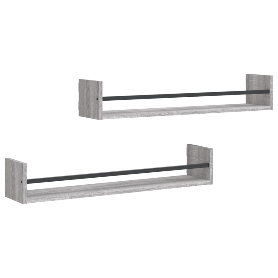 Wandschappen Met Stangen 2 St 80X16X14 Cm Grijs Sonoma