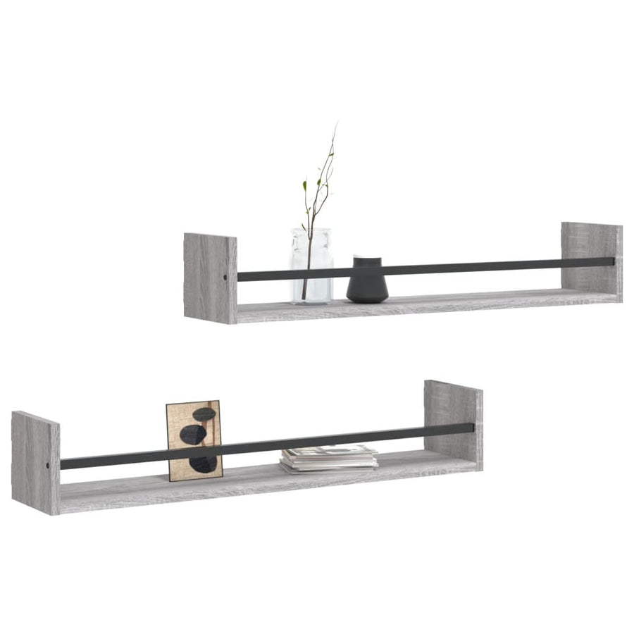 Wandschappen Met Stangen 2 St 80X16X14 Cm Grijs Sonoma