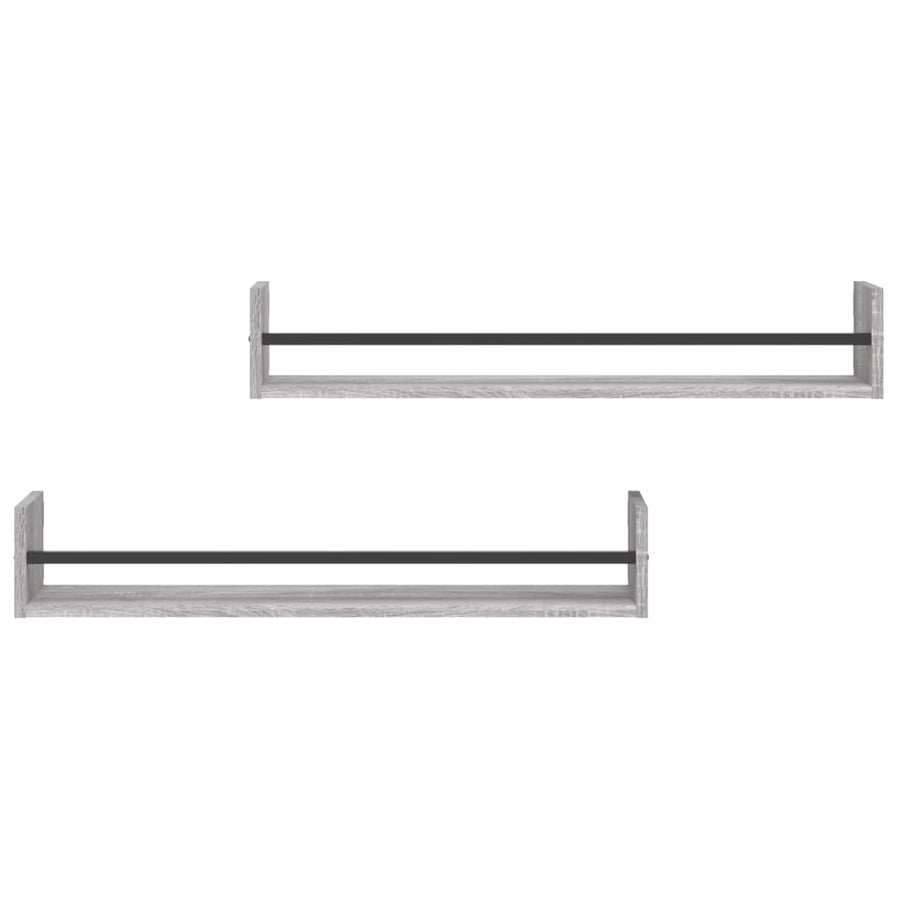 Wandschappen Met Stangen 2 St 80X16X14 Cm Grijs Sonoma