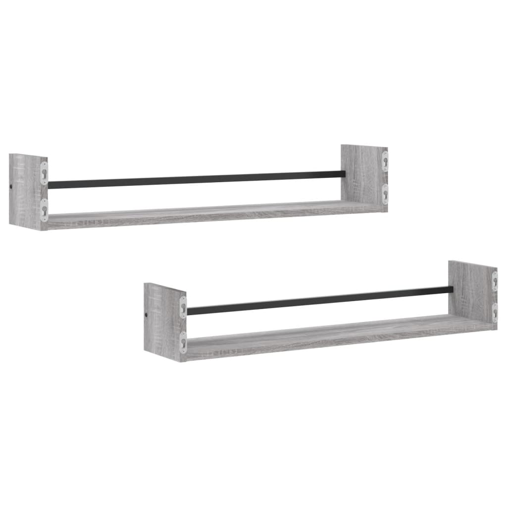 Wandschappen Met Stangen 2 St 80X16X14 Cm Grijs Sonoma