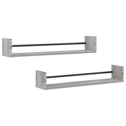 Wandschappen Met Stangen 2 St 80X16X14 Cm Grijs Sonoma