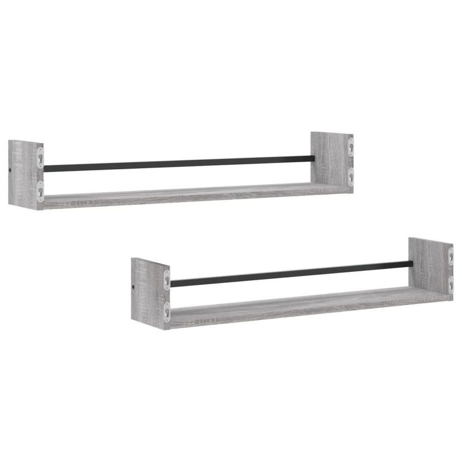 Wandschappen Met Stangen 2 St 80X16X14 Cm Grijs Sonoma