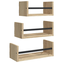 3-Delige Wandschappenset Met Stangen Bewerkt Hout Sonoma Eiken