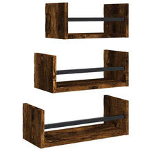 3-Delige Wandschappenset Met Stangen Bewerkt Hout Gerookt eiken