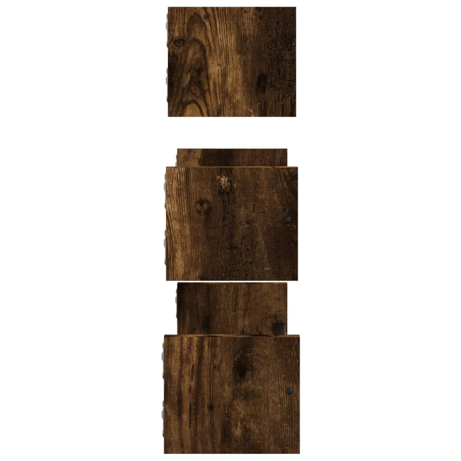 3-Delige Wandschappenset Met Stangen Bewerkt Hout Gerookt eiken
