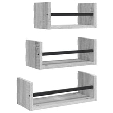 3-Delige Wandschappenset Met Stangen Bewerkt Hout Grijs sonoma