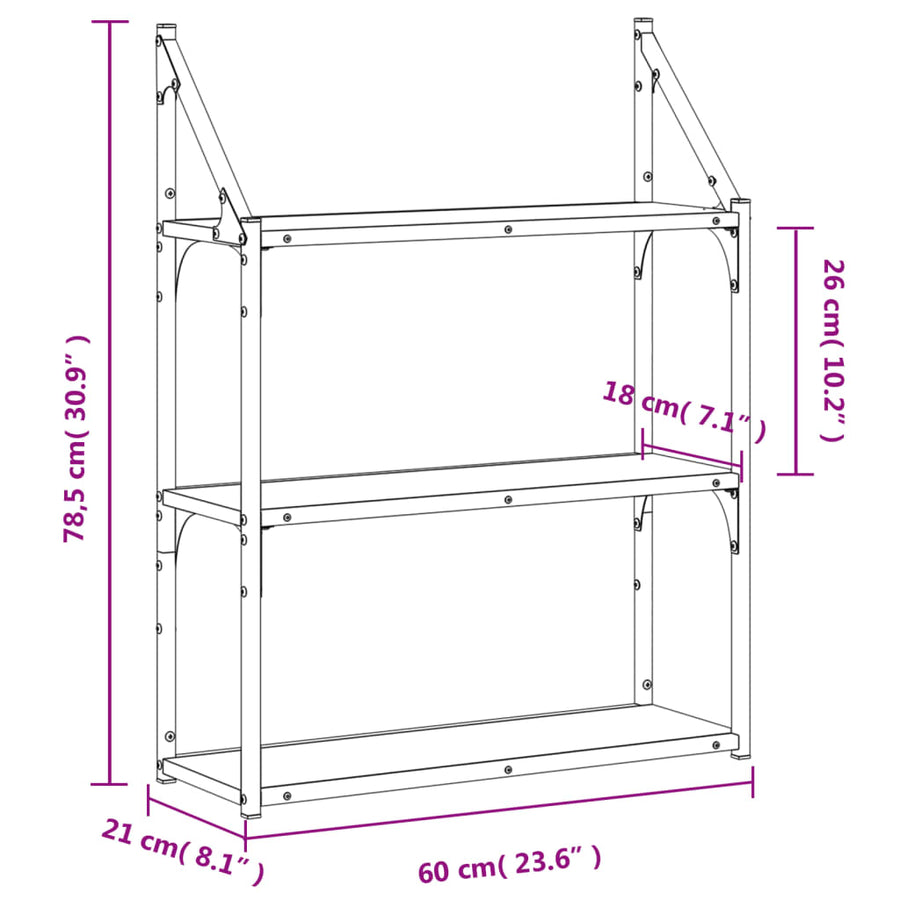 Wandrek 3-Laags 60X21X78,5 Cm Bewerkt Hout Gerookt Eikenkleurig