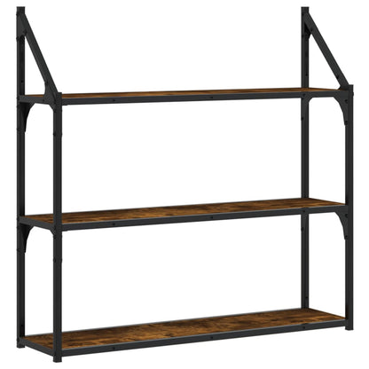 Wandrek 3-Laags 80X21X78,5 Cm Bewerkt Hout Gerookt Eikenkleurig