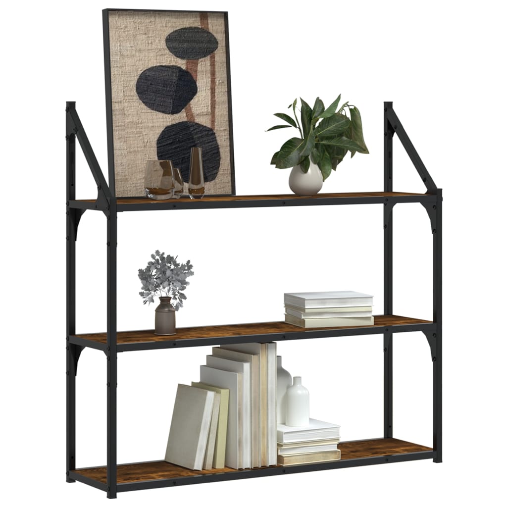 Wandrek 3-Laags 80X21X78,5 Cm Bewerkt Hout Gerookt Eikenkleurig