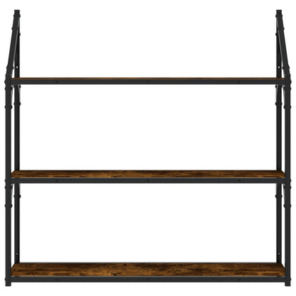 Wandrek 3-Laags 80X21X78,5 Cm Bewerkt Hout Gerookt Eikenkleurig