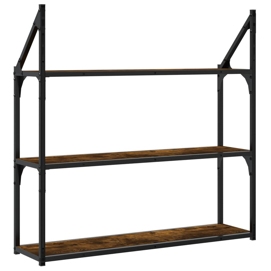 Wandrek 3-Laags 80X21X78,5 Cm Bewerkt Hout Gerookt Eikenkleurig