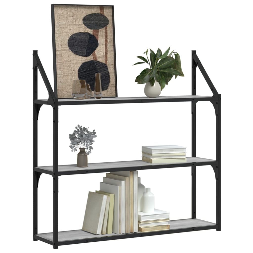 Wandrek 3-Laags 80X21X78,5 Cm Bewerkt Hout Grijs Sonoma
