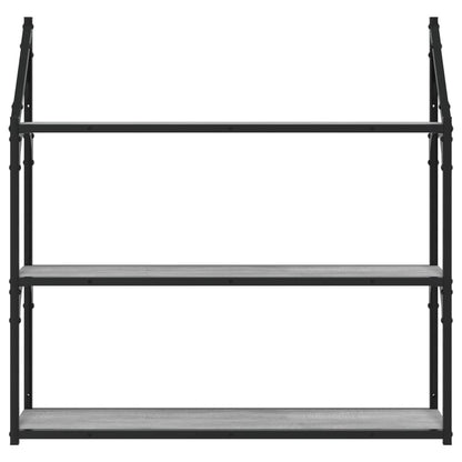Wandrek 3-Laags 80X21X78,5 Cm Bewerkt Hout Grijs Sonoma