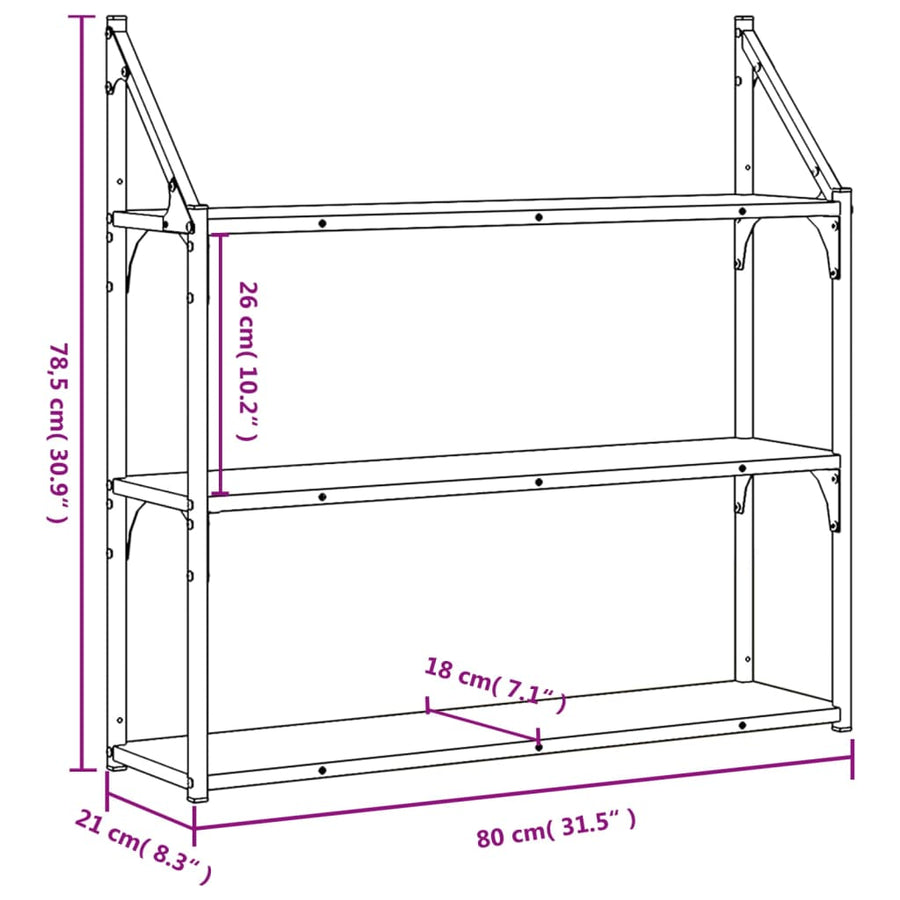Wandrek 3-Laags 80X21X78,5 Cm Bewerkt Hout Grijs Sonoma
