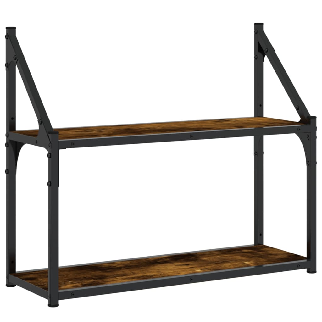 Wandrek 2-Laags Bewerkt Hout Kleurig Gerookt Eiken 60 x 21 x 51 cm