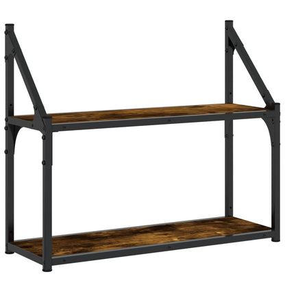 Wandrek 2-Laags Bewerkt Hout Kleurig Gerookt Eiken 60 x 21 x 51 cm