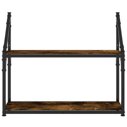 Wandrek 2-Laags Bewerkt Hout Kleurig Gerookt Eiken 60 x 21 x 51 cm