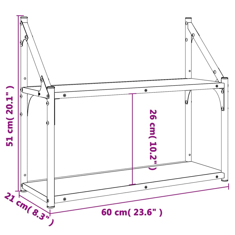 Wandrek 2-Laags Bewerkt Hout Grijs Sonoma 60 x 21 x 51 cm