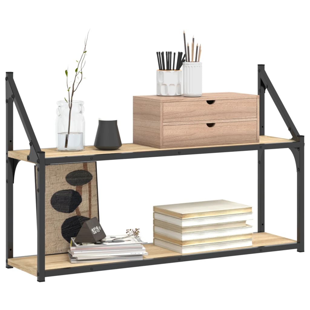 Wandrek 2-Laags 80X21X51 Cm Bewerkt Hout Sonoma Eikenkleurig