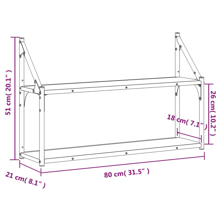 Wandrek 2-Laags 80X21X51 Cm Bewerkt Hout Sonoma Eikenkleurig