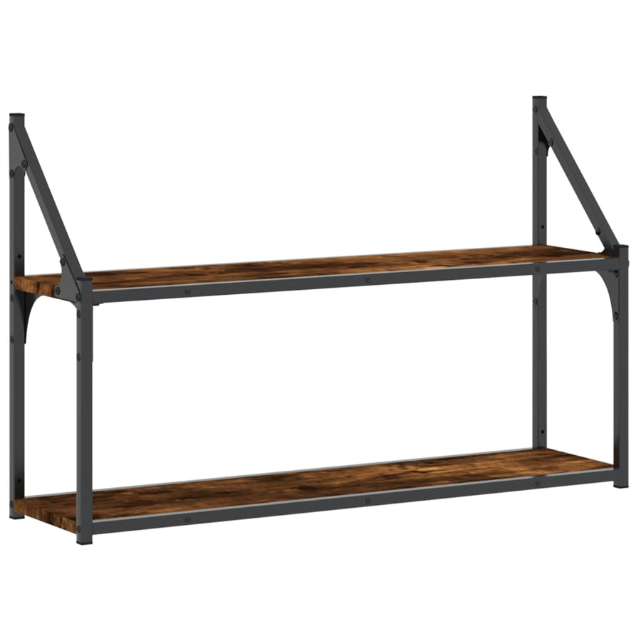 Wandrek 2-Laags Bewerkt Hout Kleurig Gerookt Eiken 80 x 21 x 51 cm