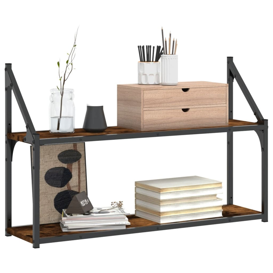 Wandrek 2-Laags Bewerkt Hout Kleurig Gerookt Eiken 80 x 21 x 51 cm