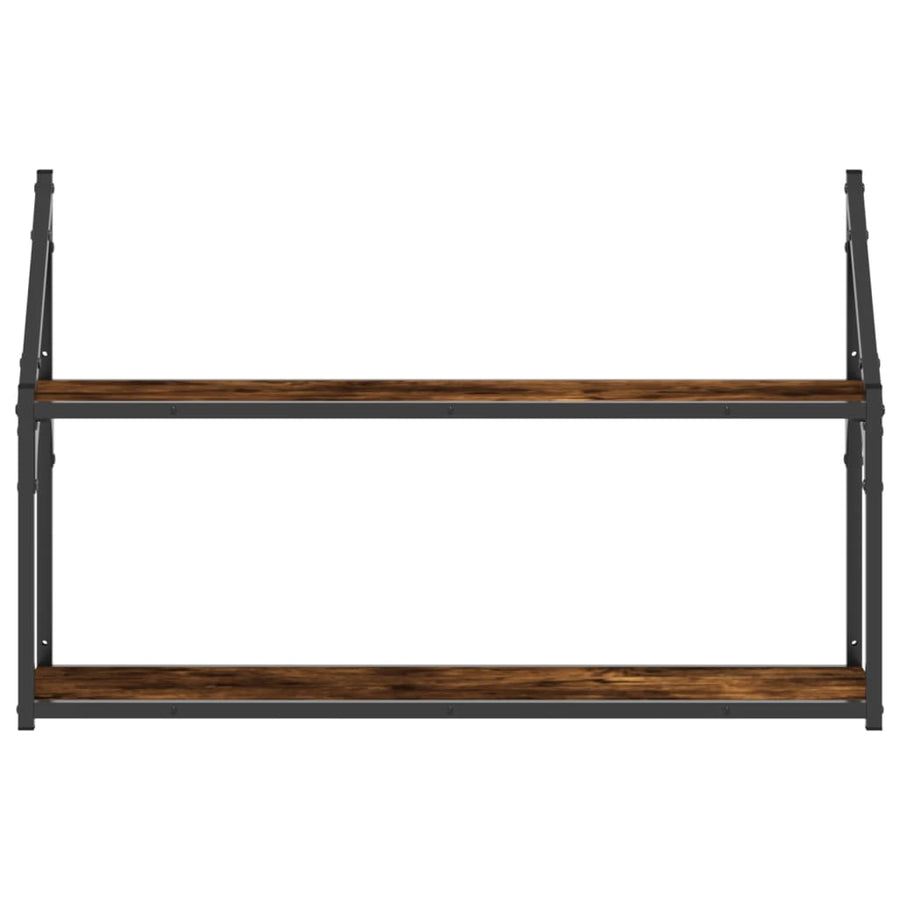 Wandrek 2-Laags Bewerkt Hout Kleurig Gerookt Eiken 80 x 21 x 51 cm