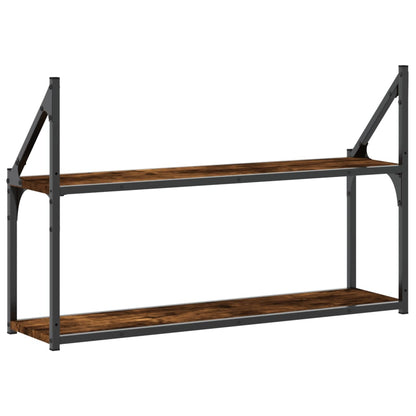Wandrek 2-Laags Bewerkt Hout Kleurig Gerookt Eiken 80 x 21 x 51 cm